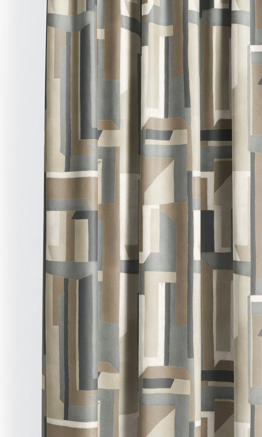 Modern Abstract Velvet Window Curtains (Espresso Brown/ Steel Gray/ Warm Greige)