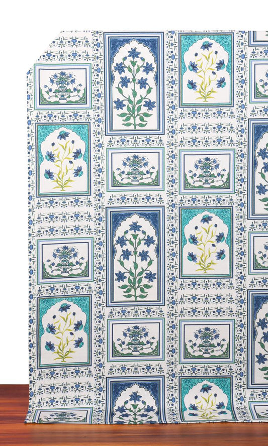 Floral Cotton Home Decor Fabric Sample (Blue/ Green)