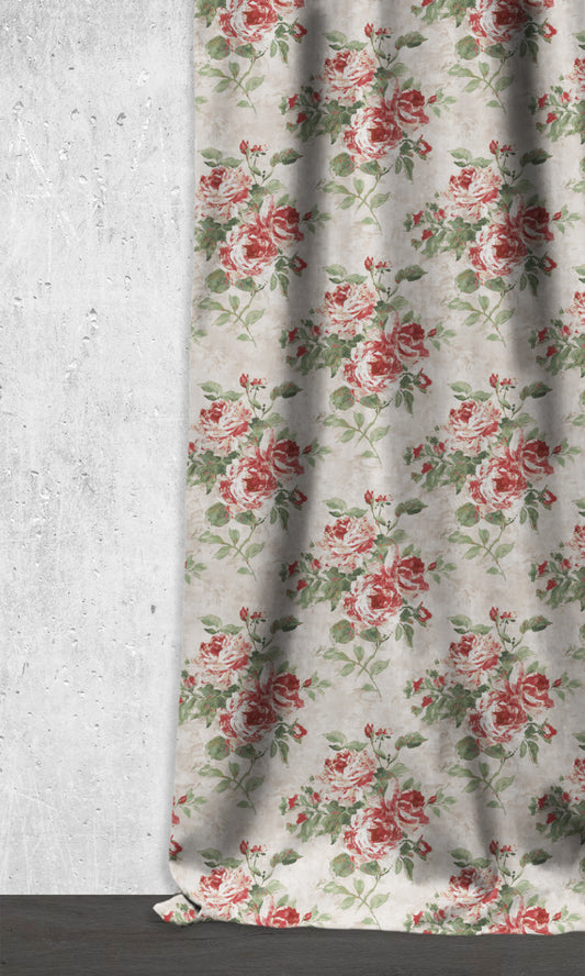 Dimout Floral Roman Shades (Red/ Pale Grey)