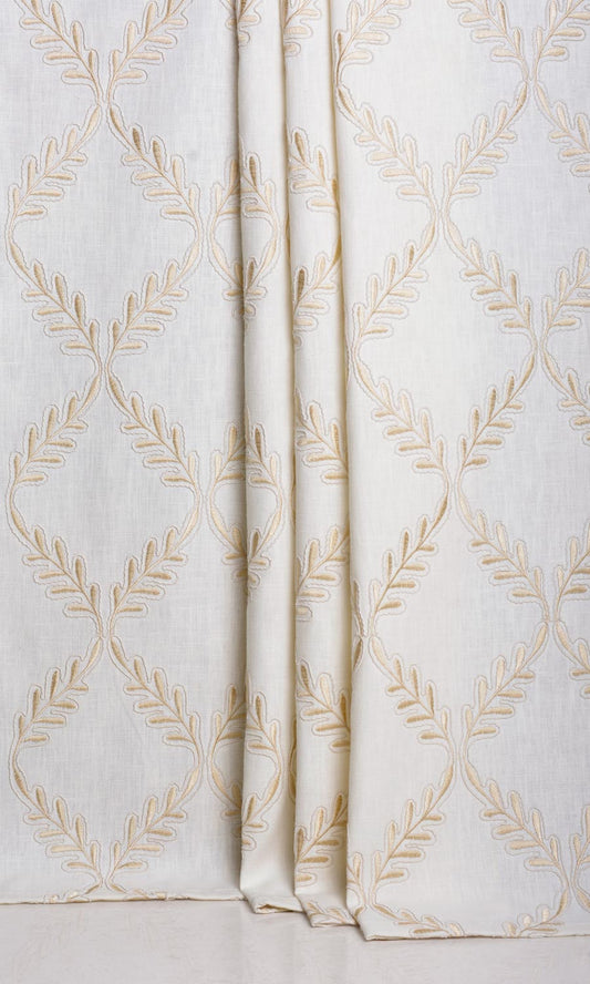 Poly-Linen Embroidered Window Curtains (White/ Cream)
