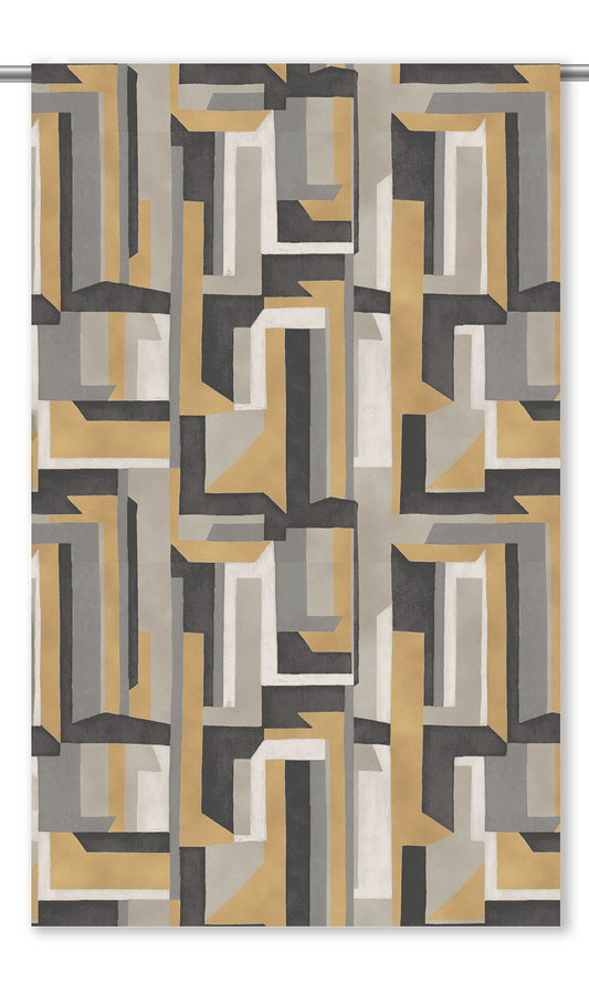 Modern Abstract Velvet Drapery (Charcoal Gray/ Ash Gray/ Ochre Yellow)