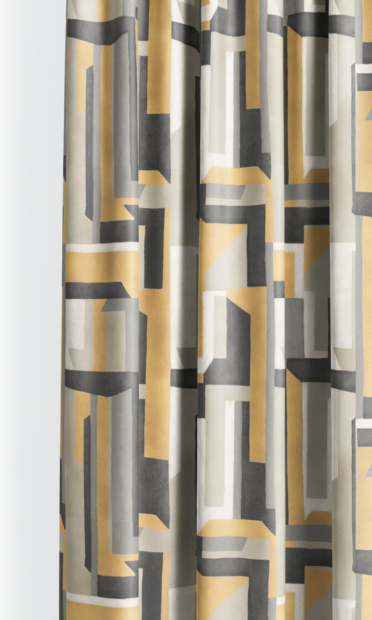 Modern Abstract Velvet Home Decor Fabric By the Yard (Charcoal Gray/ Ash Gray/ Ochre Yellow)