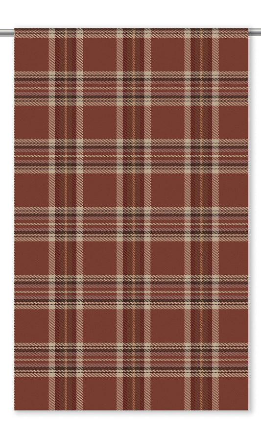 Plaid Velvet Window Curtains (Rust Red/ Tan)