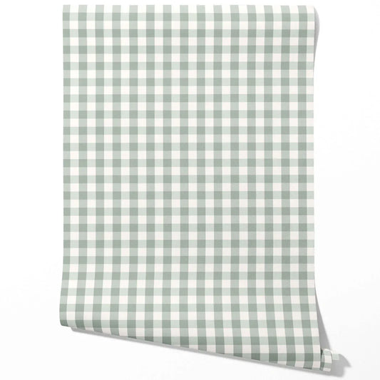 Geometric Gingham Traditional Wallpaper Sample (Duck Egg Blue)