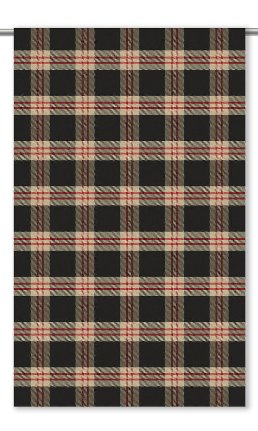 Plaid Velvet Window Curtains (Black/ Tan/ Brick Red)