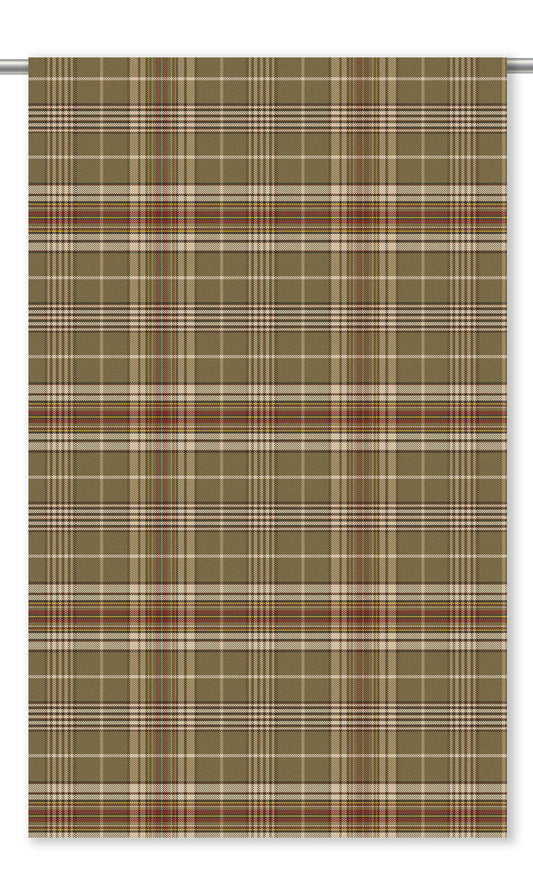 Tweed Plaid Velvet Curtain Panels (Olive Brown/ Beige/ Brick Red)
