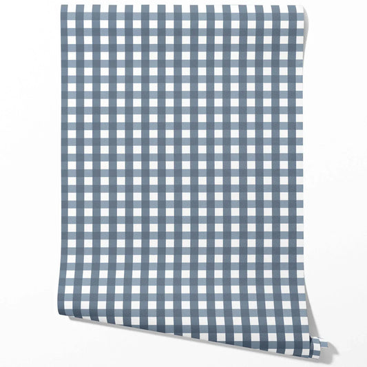 Geometric Gingham Traditional Wallpaper Sample (Slate Blue)