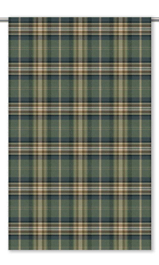 Plaid Velvet Home Decor Fabric By the Yard (Leafy Green/ Navy Blue/ Cinnamon Brown)