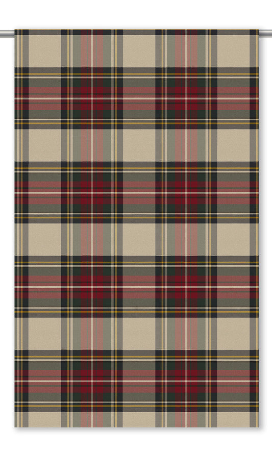Tweed Plaid Velvet Window Curtains (Maroon/ Black/ Tan)