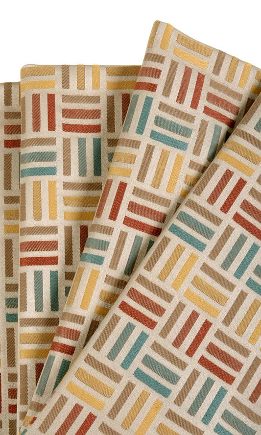 Woven Patterned Home Decor Fabric Sample (Red/ Blue/ Yellow/ Brown)