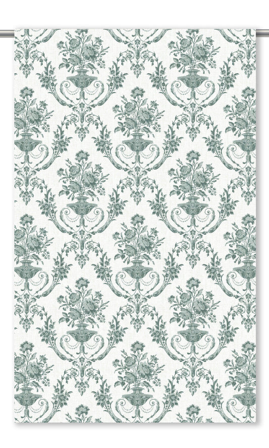 Toile Damask Home Decor Fabric By the Yard (Duck Egg Blue/ White)
