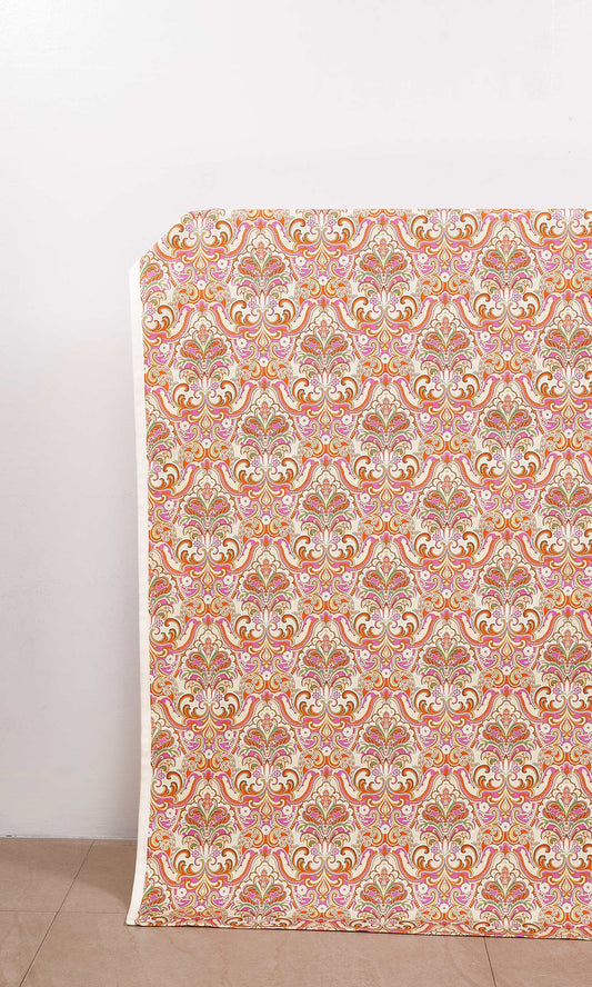 Fleur De Lis Print Home Decor Fabric Sample (Orange/ Purple)