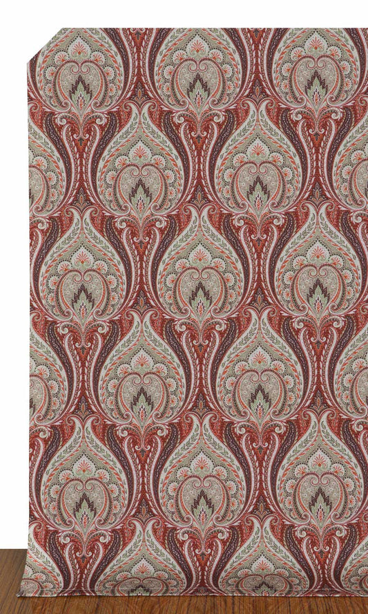 Floral Damask Drapery (Red/ Brown)