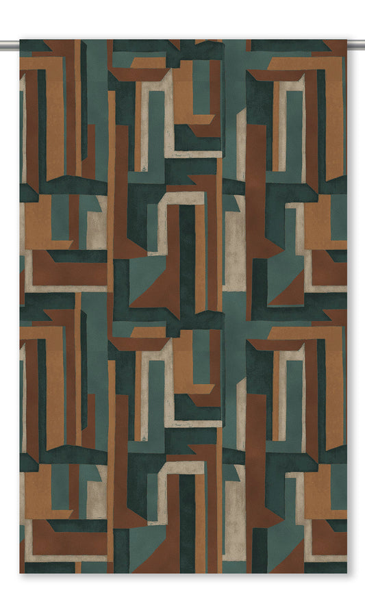 Modern Abstract Velvet Drapes (Dark Caramel/ Sage Gray/ Brown/ Teal Blue)