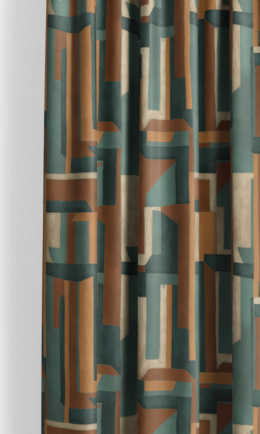 Modern Abstract Velvet Drapes (Dark Caramel/ Sage Gray/ Brown/ Teal Blue)