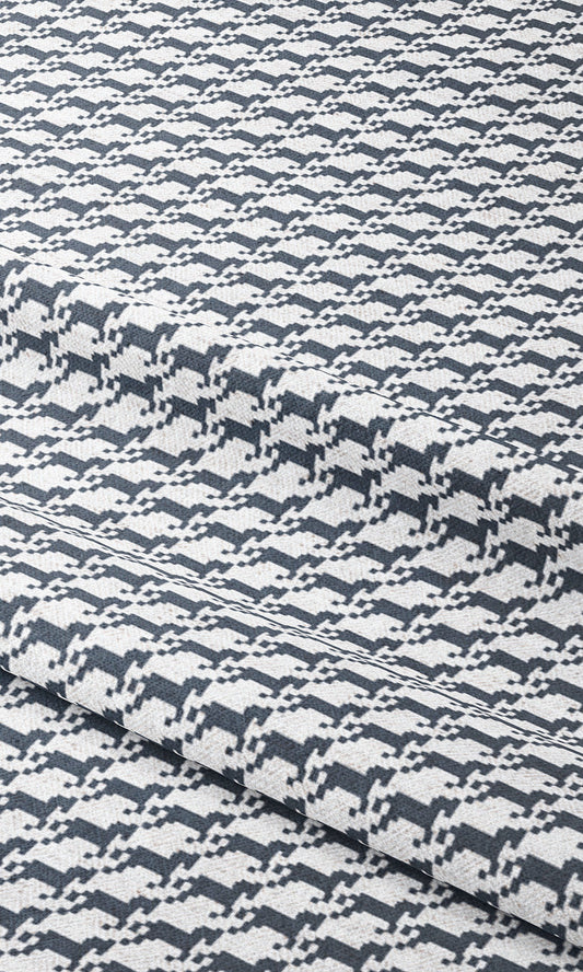 Equestrian Print Window Curtains (Navy Blue/ White)