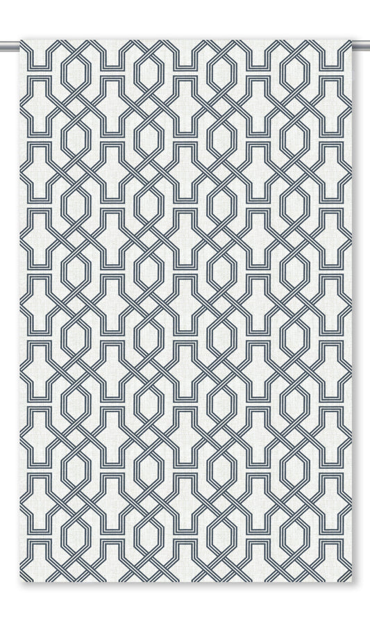 Trellis Patterned Roman Shades (Navy Blue/ White)