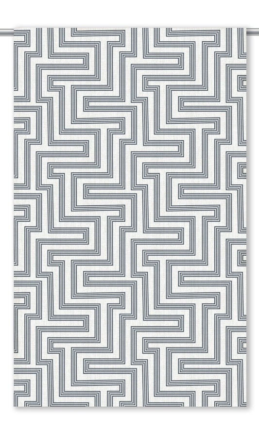 Greek Key Maze Home Decor Fabric By the Yard (Navy Blue/ White)