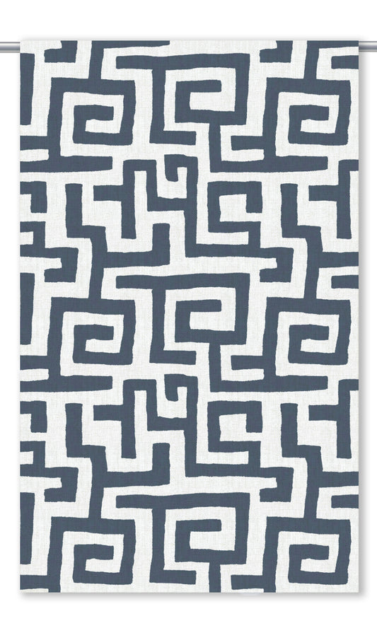 Greek Key Maze Home Decor Fabric By the Yard (Navy Blue/ White)