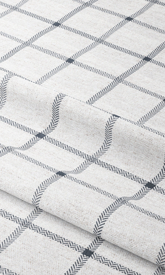 Tattersall Checkered Window Shades (Navy Blue/ White)