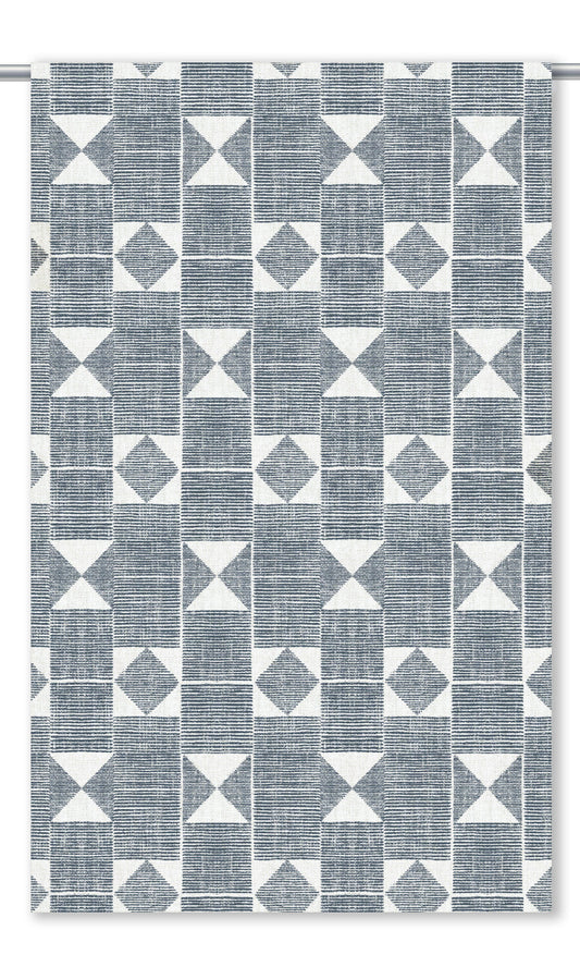 Geometric Print Home Decor Fabric Sample (Navy Blue/ White)