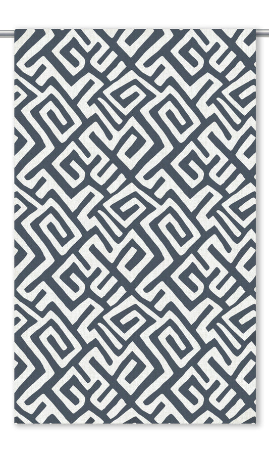 Greek Key Maze Drapes (Navy Blue/ White)