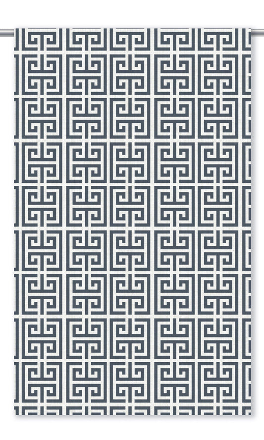 Greek Key Print Curtain Panels (Navy Blue/ White)