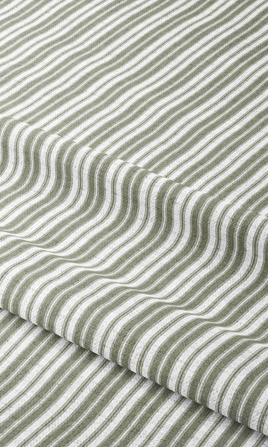 Ticking Stripe Home Decor Fabric Sample (Moss Green/ White)