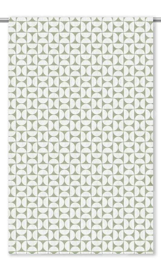 Geometric Print Window Curtains (Moss Green/ White)