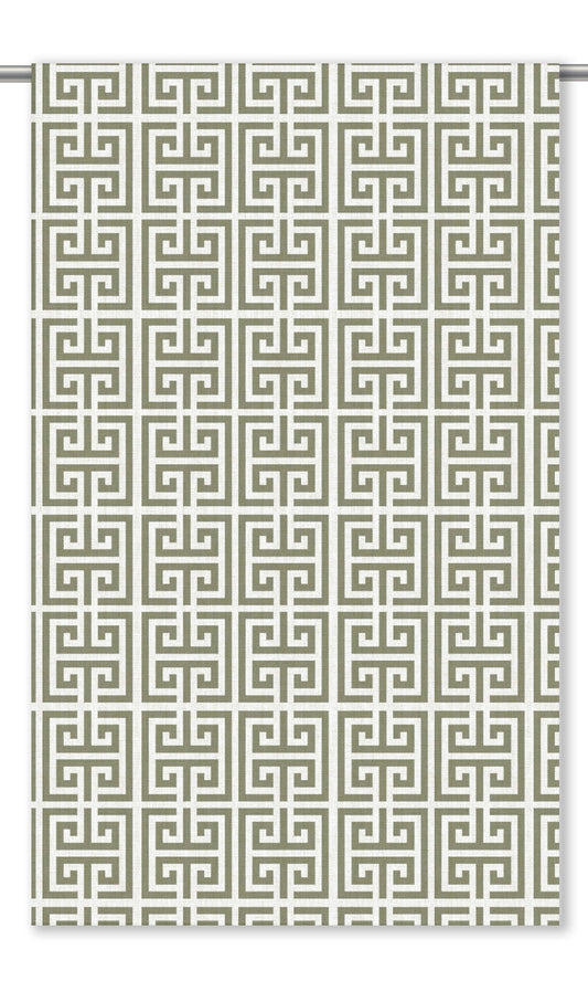 Greek Key Print Home Decor Fabric Sample (Moss Green/ White)