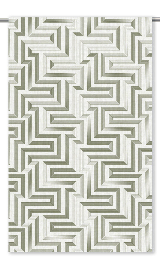 Greek Key Maze Drapery (Moss Green/ White)
