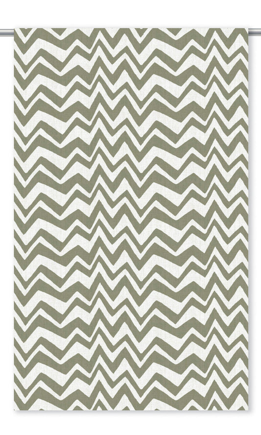 Chevron/ Zig Zag Print Window Curtains (Moss Green/ White)