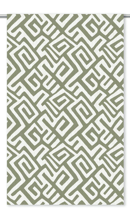 Greek Key Maze Curtain Panels (Moss Green/ White)