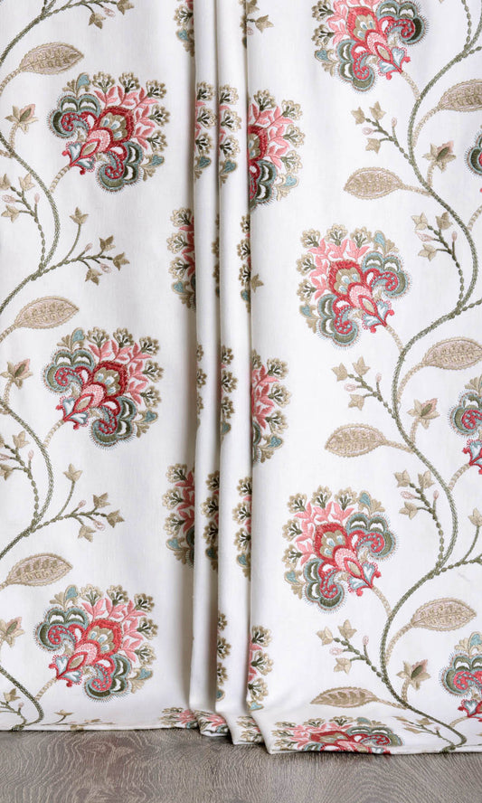 Floral Embroidery Curtain Panels (White/ Red/ Pink)