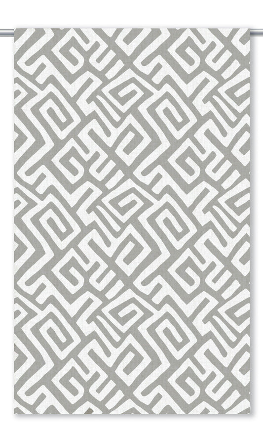Greek Key Maze Window Curtains (Dove Gray/ White)