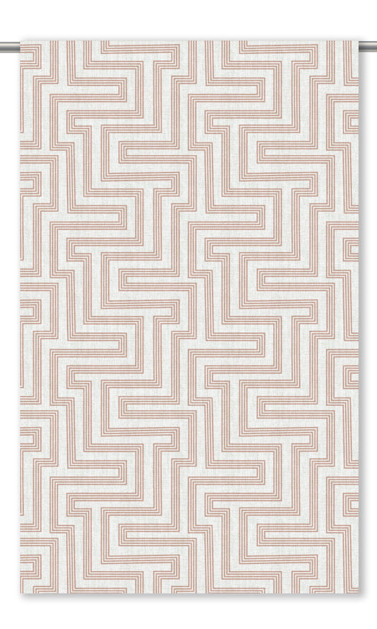 Greek Key Maze Window Curtains (Blush Pink/ White)