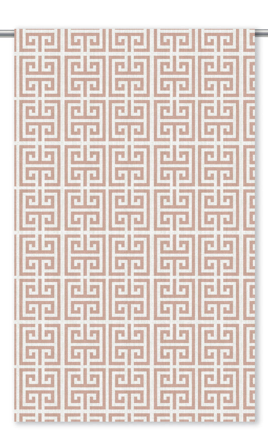 Greek Key Print Curtain Panels (Blush Pink/ White)
