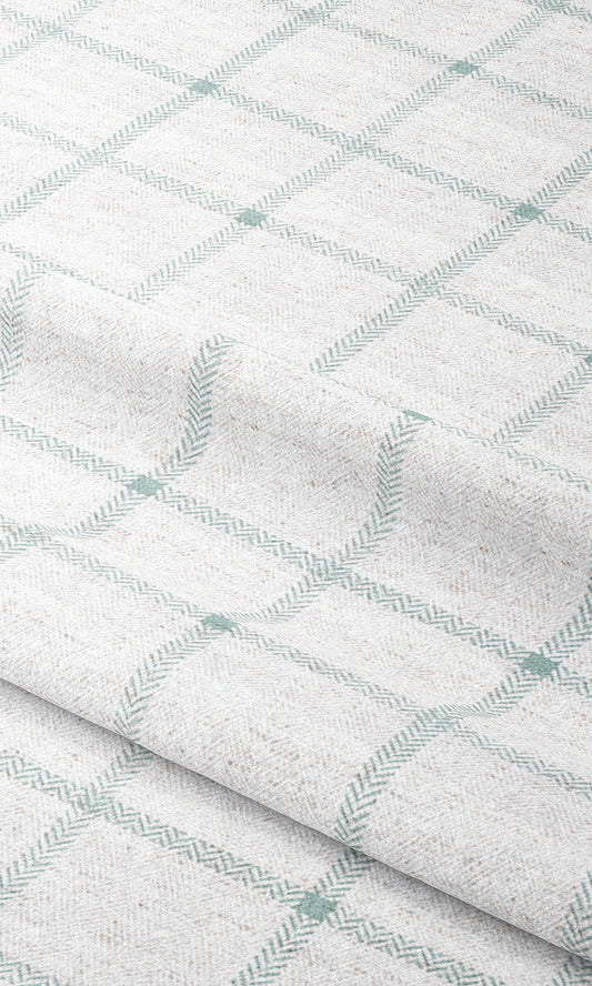Tattersall Checkered Window Shades (Soft Aqua Blue/ White)