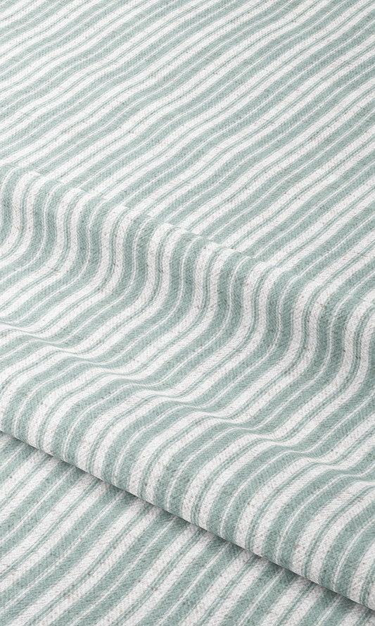 Ticking Stripe Home Decor Fabric Sample (Soft Aqua Blue/ White)
