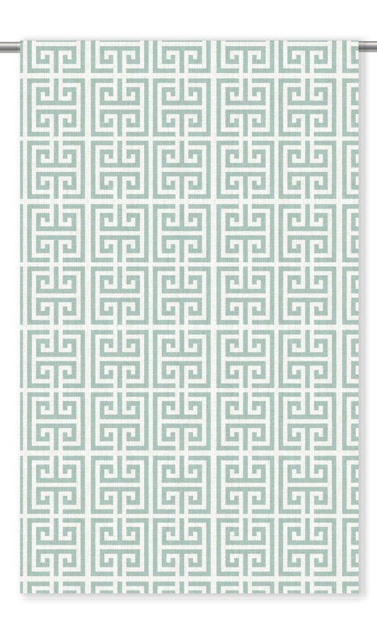 Greek Key Print Home Decor Fabric Sample (Soft Aqua Blue/ White)