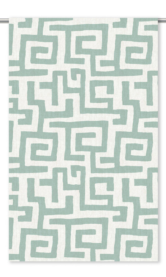 Greek Key Maze Home Decor Fabric By the Yard (Soft Aqua Blue/ White)