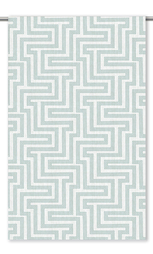 Greek Key Maze Home Decor Fabric By the Yard (Soft Aqua Blue/ White)