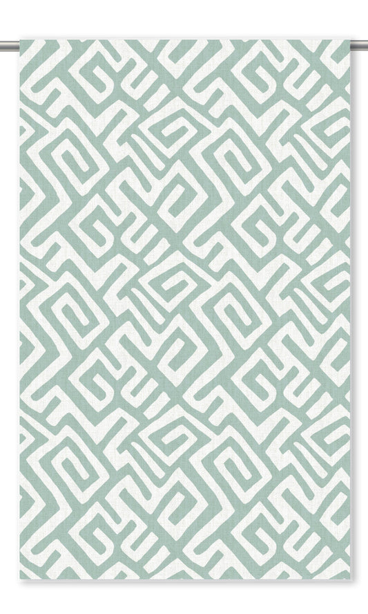 Greek Key Maze Home Decor Fabric By the Yard (Soft Aqua Blue/ White)
