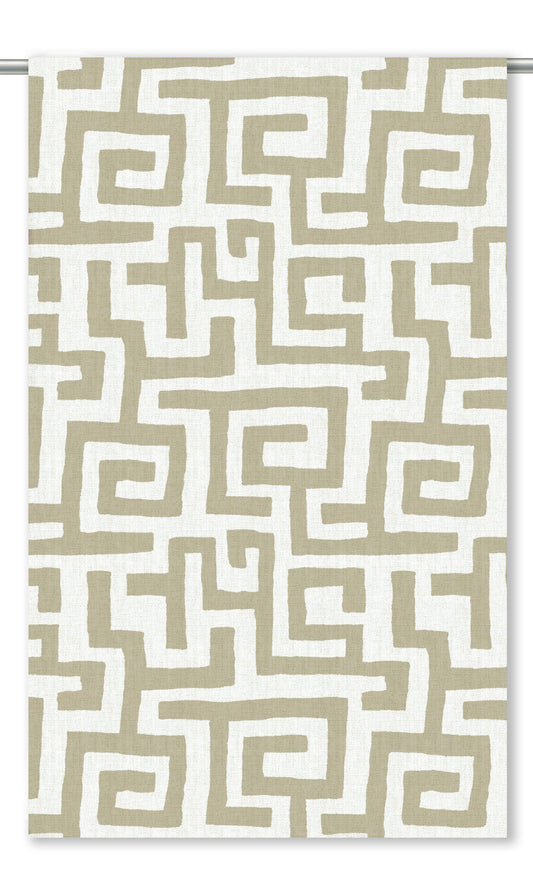 Greek Key Maze Window Curtains (Beige/ White)