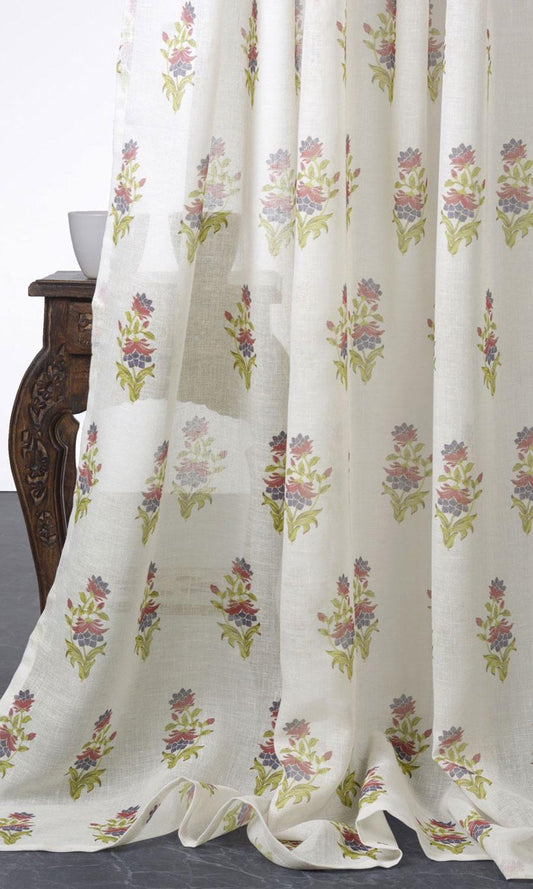 Sheer Floral Home Decor Fabric Sample (Cream/ Pink)