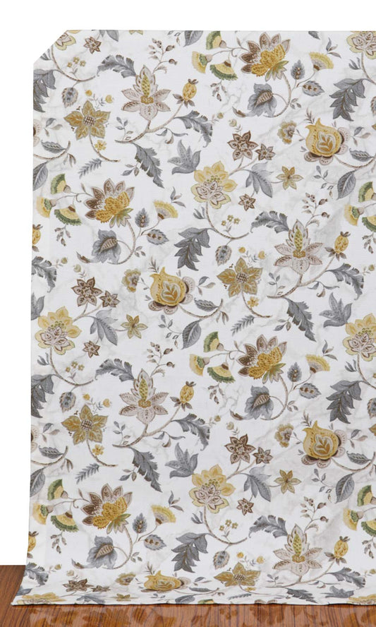 Floral Cotton Home Decor Fabric Sample (Grey/ Yellow)