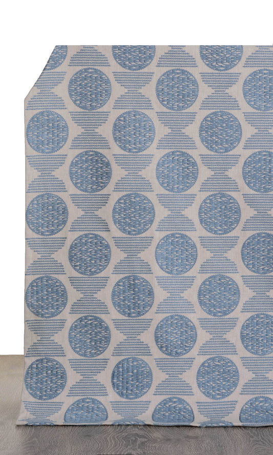 Embroidered Cotton Home Decor Fabric Sample (Beige/ Steel Blue)
