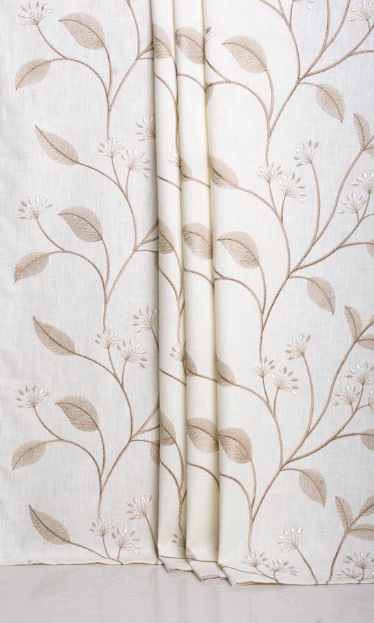 Floral Embroidery Home Decor Fabric Sample (White/ Cream)