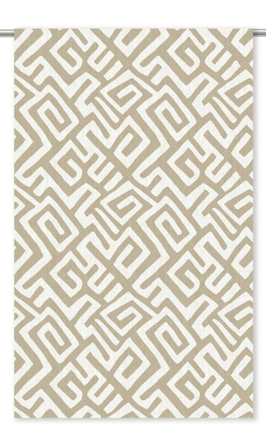 Greek Key Maze Window Curtains (Beige/ White)