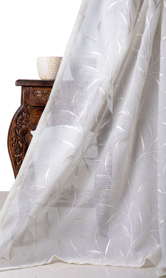 Sheer Floral Embroidery Home Decor Fabric Sample (White/ Cream)